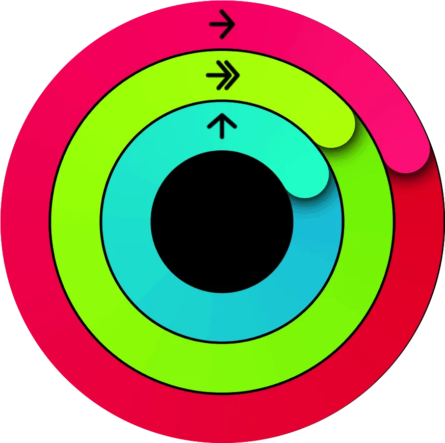 A screenshot of a user's fitness activity rings being closed from Oxun workout data recorded to the Apple Health App